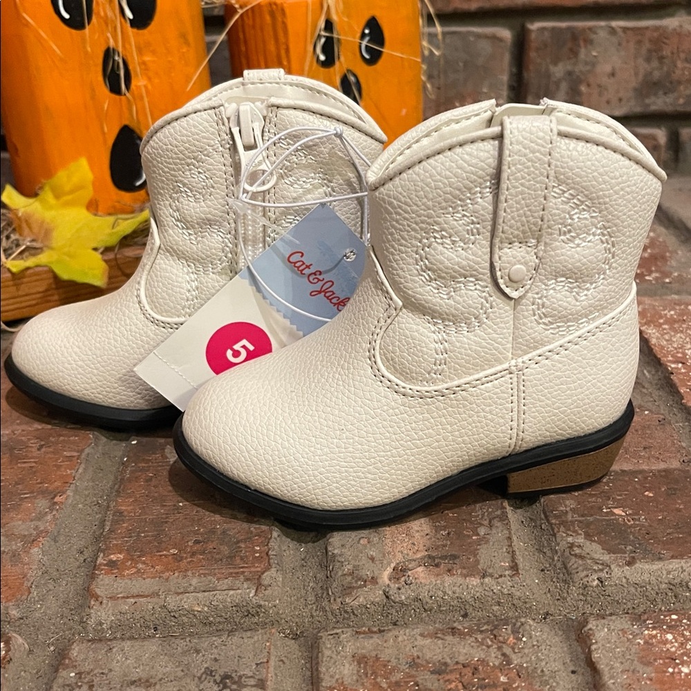 Kids Cream Ankle Zip Western Boots - Picture 6 of 7